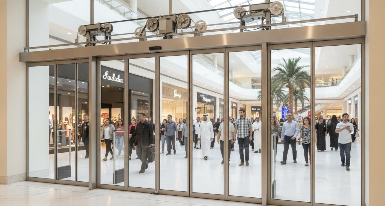 02 GCC Retail Entrances Demand 3.5m Wide Telescopic Door Operators for High-Traffic Malls